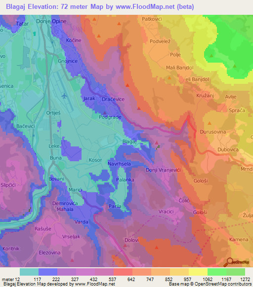 Blagaj,Bosnia and Herzegovina Elevation Map