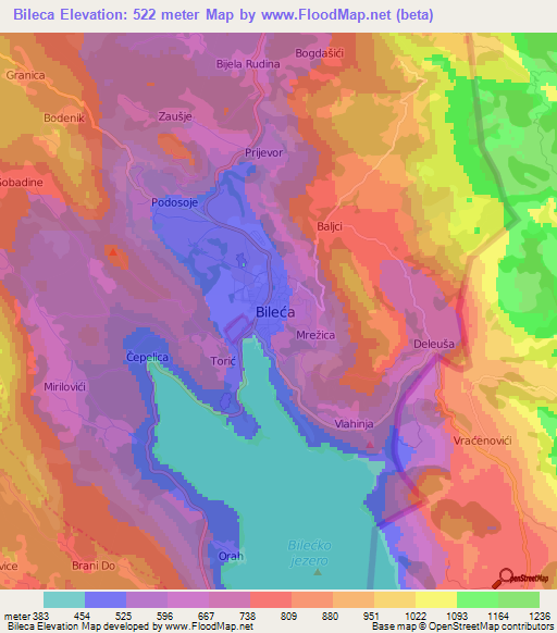 Bileca,Bosnia and Herzegovina Elevation Map