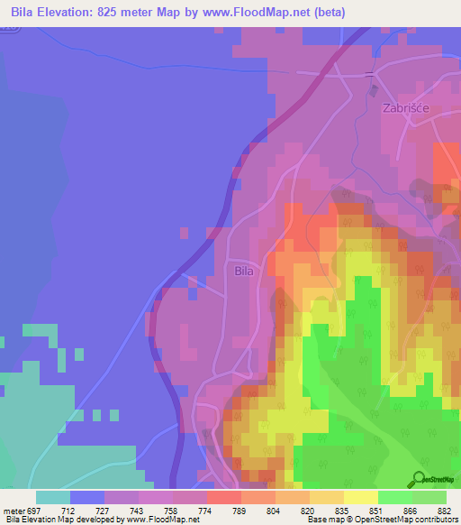 Bila,Bosnia and Herzegovina Elevation Map