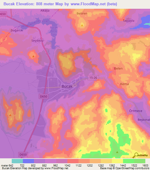 Bucak,Turkey Elevation Map
