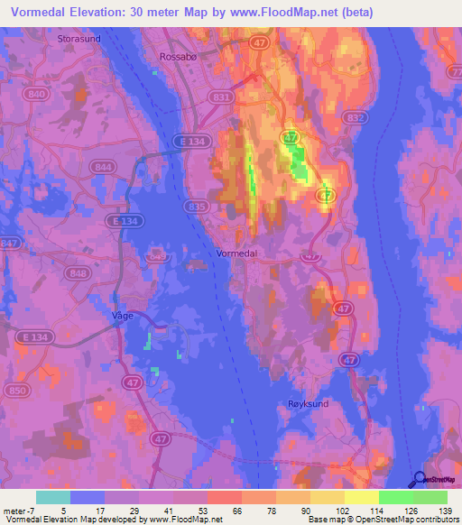 Vormedal,Norway Elevation Map
