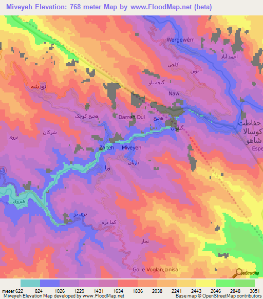Miveyeh,Iran Elevation Map