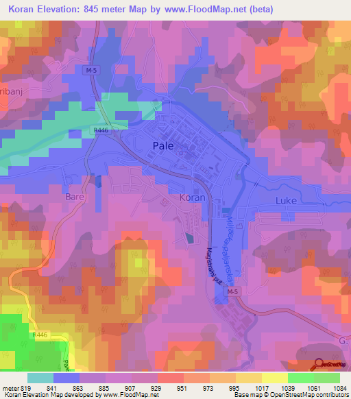 Koran,Bosnia and Herzegovina Elevation Map
