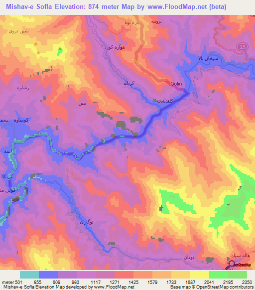 Mishav-e Sofla,Iran Elevation Map
