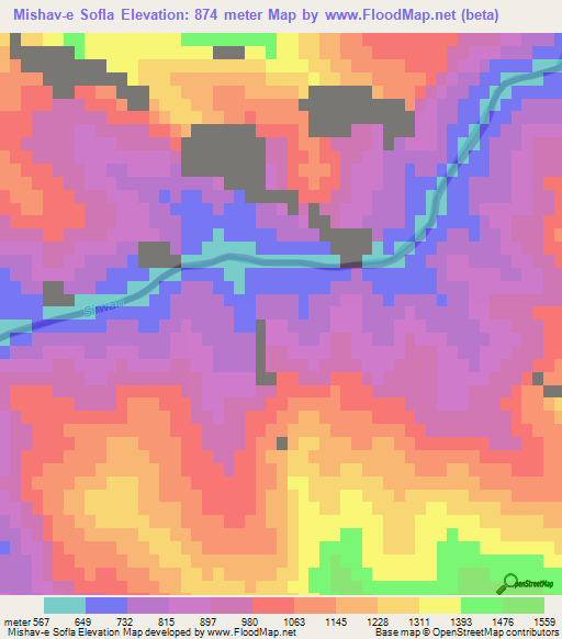 Mishav-e Sofla,Iran Elevation Map