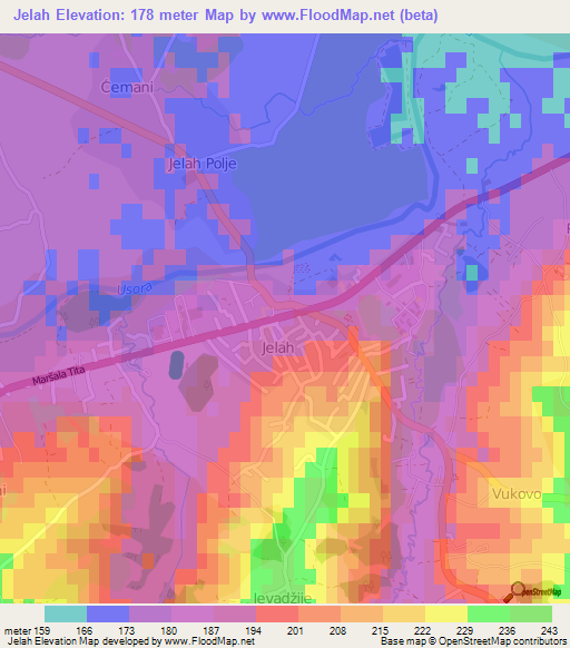 Jelah,Bosnia and Herzegovina Elevation Map