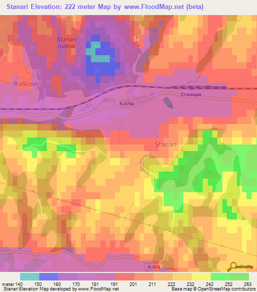 Stanari,Bosnia and Herzegovina Elevation Map