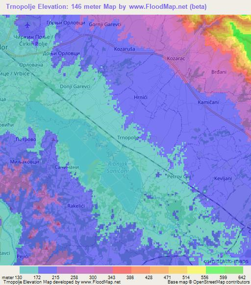 Trnopolje,Bosnia and Herzegovina Elevation Map