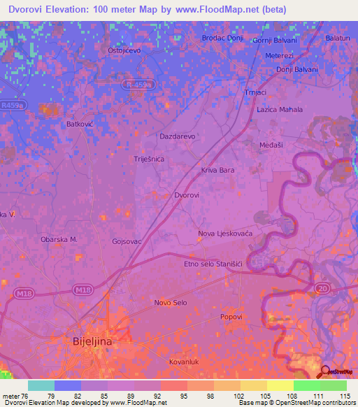 Dvorovi,Bosnia and Herzegovina Elevation Map