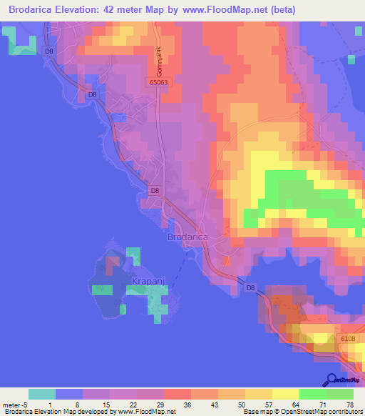 Brodarica,Croatia Elevation Map