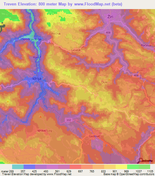 Treven,Slovenia Elevation Map