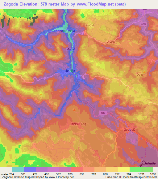 Zagoda,Slovenia Elevation Map