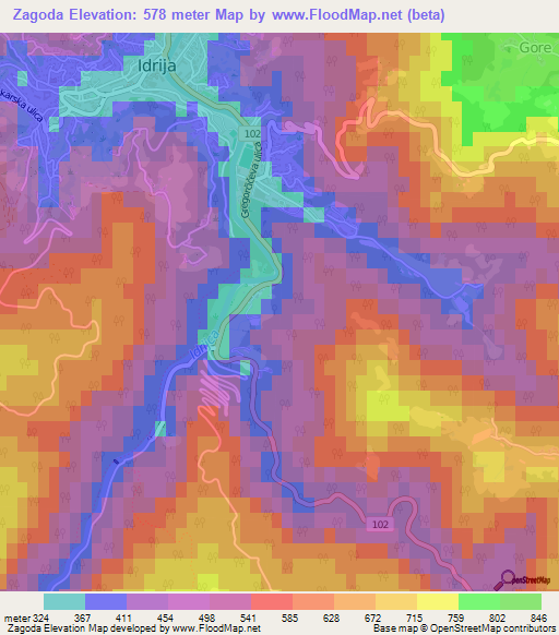 Zagoda,Slovenia Elevation Map