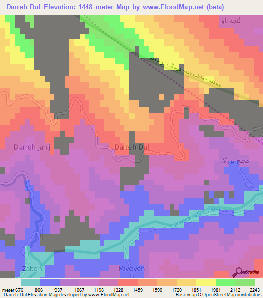 Darreh Dul,Iran Elevation Map