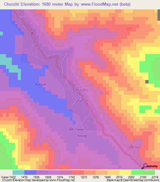 Churzhi,Iran Elevation Map