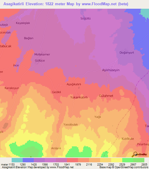 Asagikatirli,Turkey Elevation Map