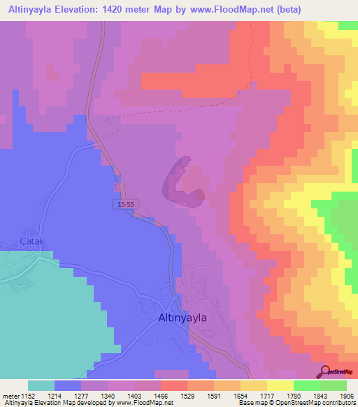 Altinyayla,Turkey Elevation Map