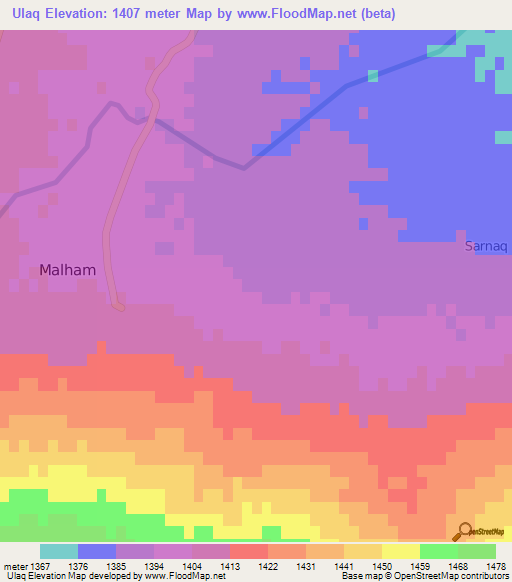 Ulaq,Iran Elevation Map