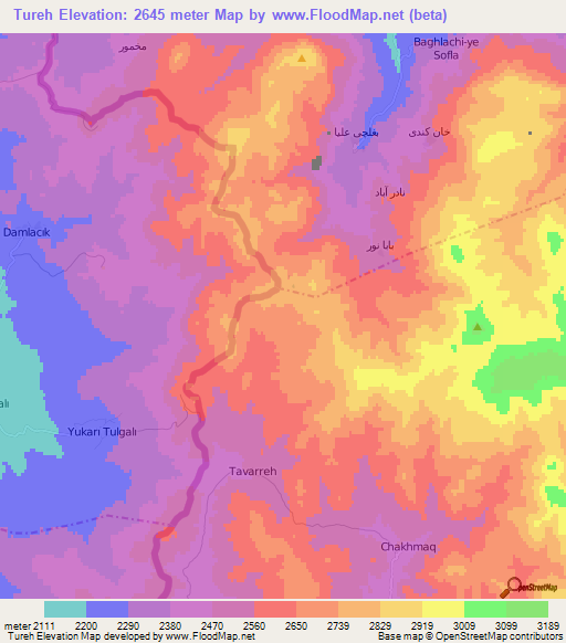 Tureh,Iran Elevation Map