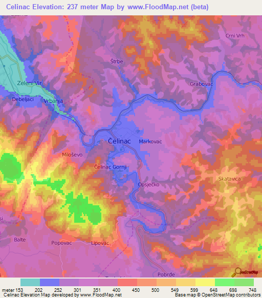 Celinac,Bosnia and Herzegovina Elevation Map