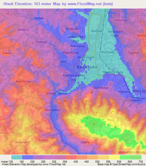 Hiseti,Bosnia and Herzegovina Elevation Map