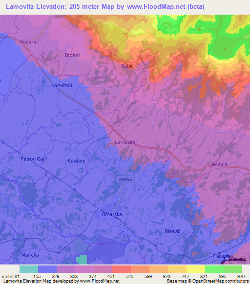 Lamovita,Bosnia and Herzegovina Elevation Map