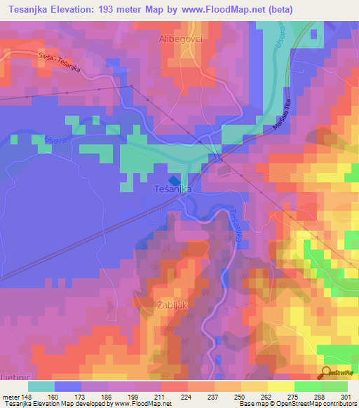 Tesanjka,Bosnia and Herzegovina Elevation Map