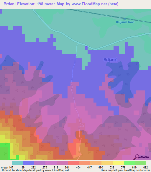 Brdani,Bosnia and Herzegovina Elevation Map