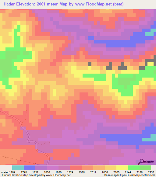 Hadar,Iran Elevation Map