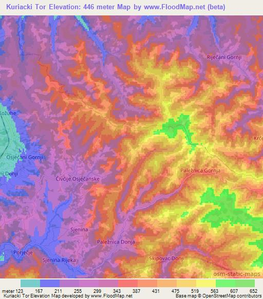 Kuriacki Tor,Bosnia and Herzegovina Elevation Map