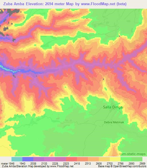 Zuba Amba,Ethiopia Elevation Map