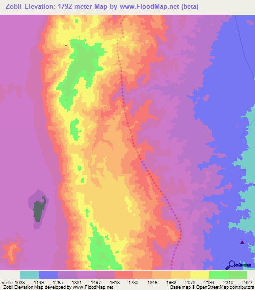 Zobil,Ethiopia Elevation Map