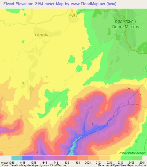 Ziwad,Ethiopia Elevation Map