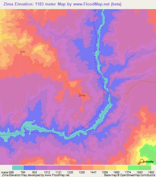 Zima,Ethiopia Elevation Map