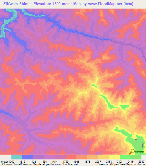 Zik'wala Shimel,Ethiopia Elevation Map