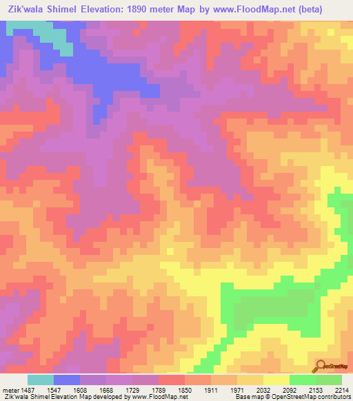 Zik'wala Shimel,Ethiopia Elevation Map