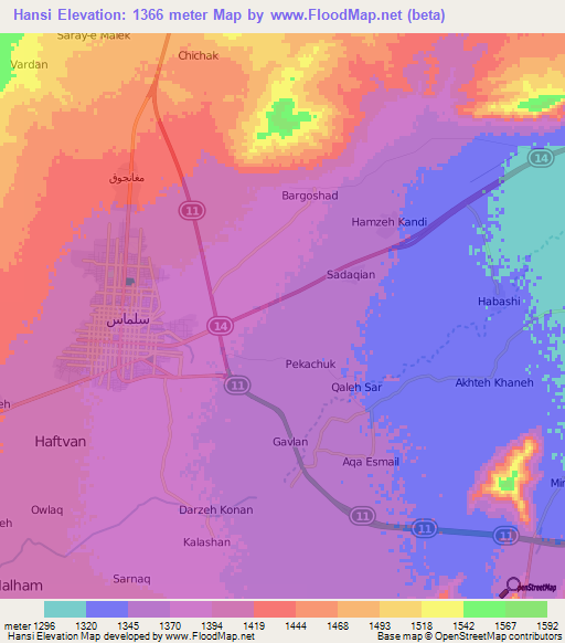 Hansi,Iran Elevation Map