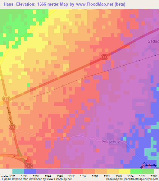 Hansi,Iran Elevation Map