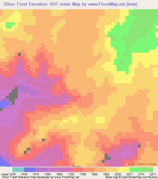 Zihon T'eref,Ethiopia Elevation Map