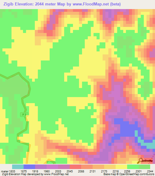 Zigib,Eritrea Elevation Map