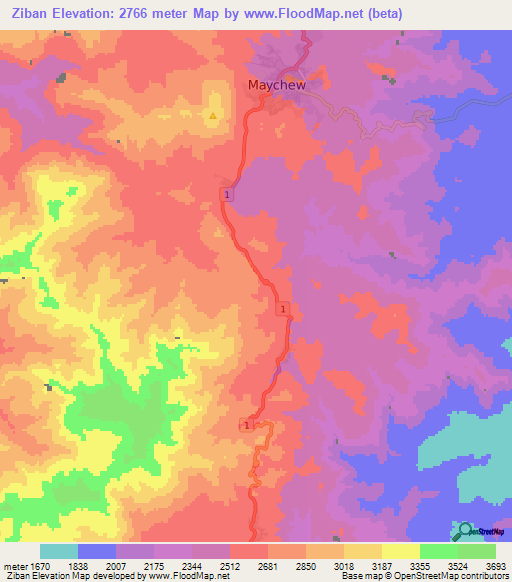 Ziban,Ethiopia Elevation Map