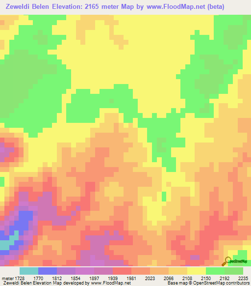 Zeweldi Belen,Ethiopia Elevation Map