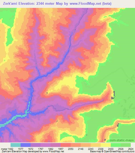 Zerk'ami,Ethiopia Elevation Map