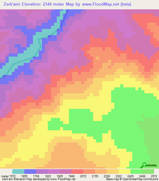Zerk'ami,Ethiopia Elevation Map