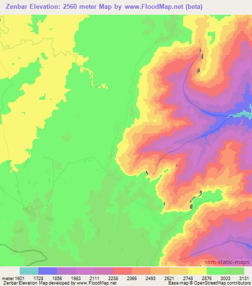 Zenbar,Ethiopia Elevation Map