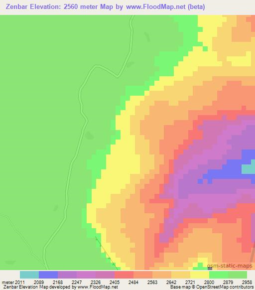 Zenbar,Ethiopia Elevation Map