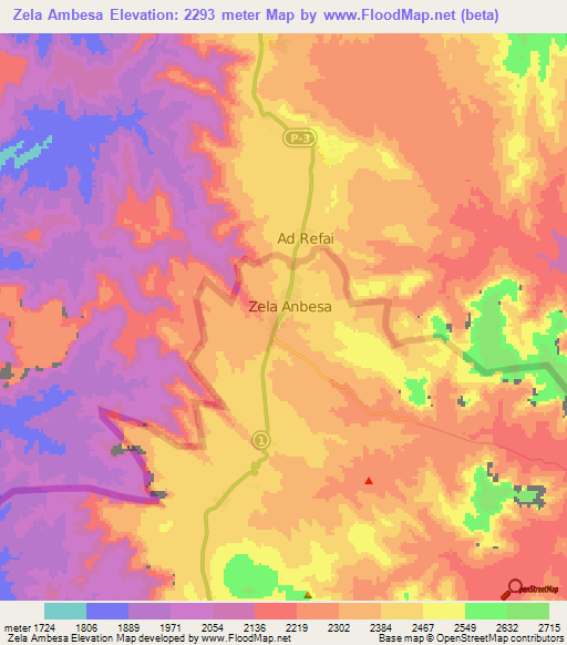 Zela Ambesa,Ethiopia Elevation Map