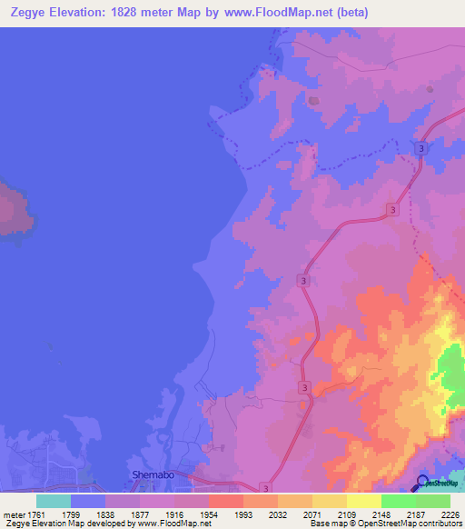 Zegye,Ethiopia Elevation Map