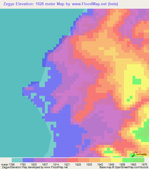 Zegye,Ethiopia Elevation Map