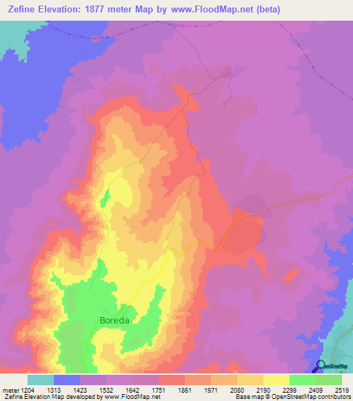 Zefine,Ethiopia Elevation Map